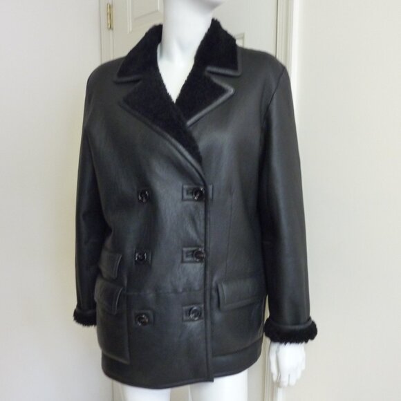 THEORY Reversible Double-Breasted Shearling Lambskin Jacket - Picture 6 of 14